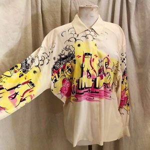 Escada Silk Graffiti Blouse 1980’s Vintage